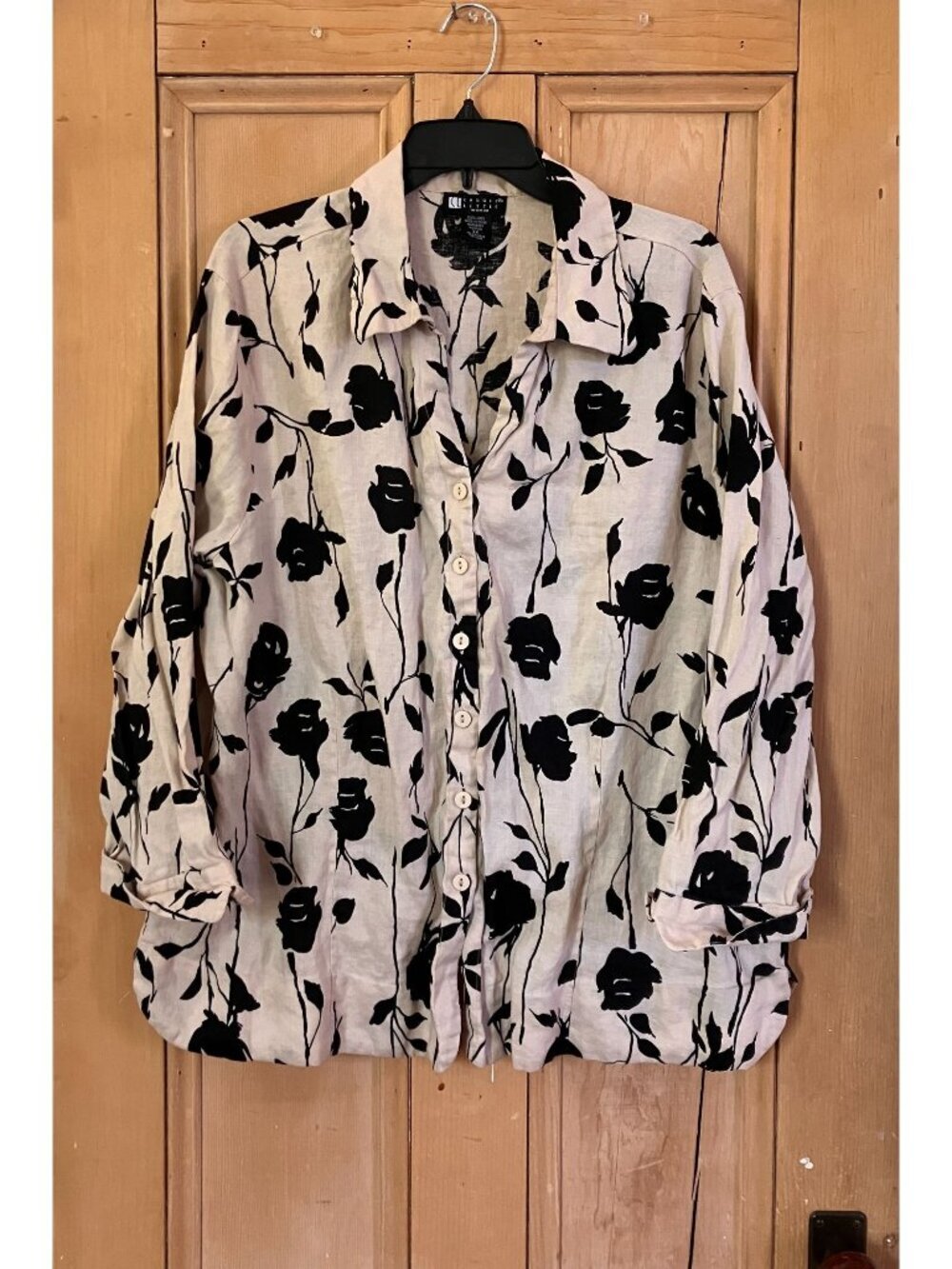 Carole Little Woman 100% Linen Floral Button Up Top Size 3X Beige Cream SP EXC